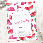 Watermelon First Birthday Party Postcard<br><div class="desc">Cute and modern watercolor watermelon sweet girl's first birthday party invitation. Customise the text to suit your celebration. Original art by Nic Squirrell</div>
