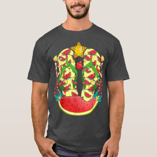 Watermelon Flip Flops Xmas Lights Hawaiian Christm T-Shirt