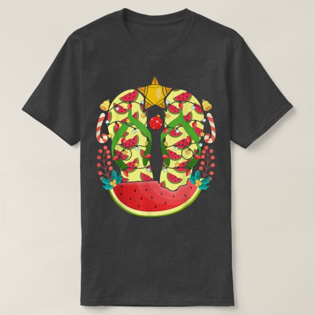 Watermelon Flip Flops Xmas Lights Hawaiian Christm T-Shirt (Design Front)