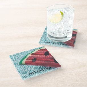 Watermelon Float in Swimming Pool Glass Coaster