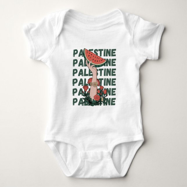 watermelon, flowers, and free palestine Repeat  Baby Bodysuit (Front)