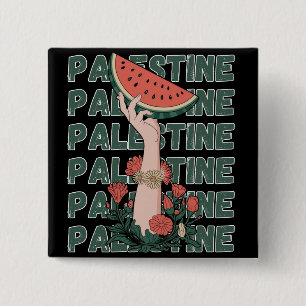 watermelon, flowers, and  palestine text Repeat  15 Cm Square Badge