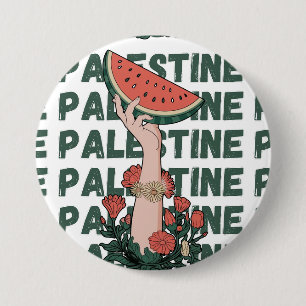 watermelon, flowers, and palestine text Repeat 7.5 Cm Round Badge