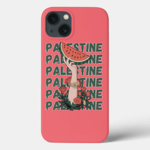 watermelon, flowers, and  palestine text Repeat  iPhone 13 Case