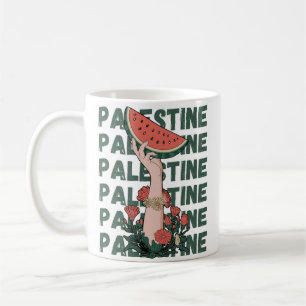 watermelon, flowers, and  palestine text Repeat  Coffee Mug
