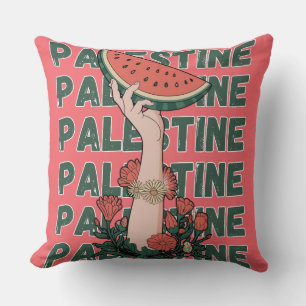 watermelon, flowers, and  palestine text Repeat  Cushion