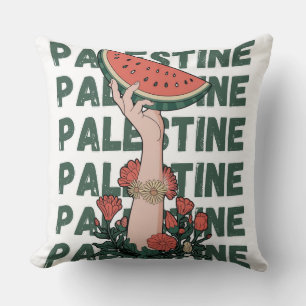 watermelon, flowers, and palestine text Repeat Cushion