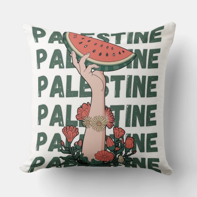 watermelon, flowers, and  palestine text Repeat  Cushion (Front)