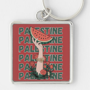 watermelon, flowers, and palestine text Repeat Key Ring