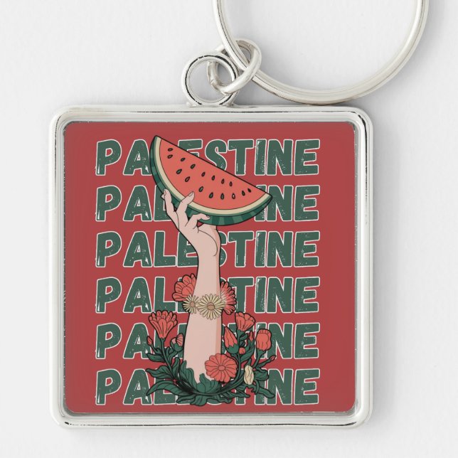watermelon, flowers, and  palestine text Repeat  Key Ring (Front)