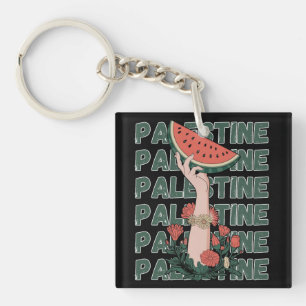 watermelon, flowers, and palestine text Repeat Key Ring