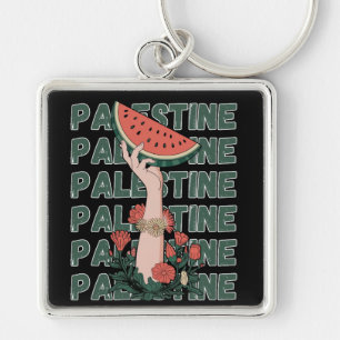 watermelon, flowers, and palestine text Repeat Key Ring