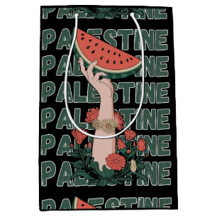 watermelon, flowers, and  palestine text Repeat  Medium Gift Bag
