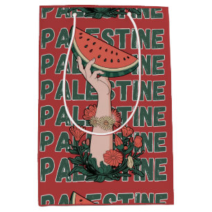 watermelon, flowers, and palestine text Repeat Medium Gift Bag