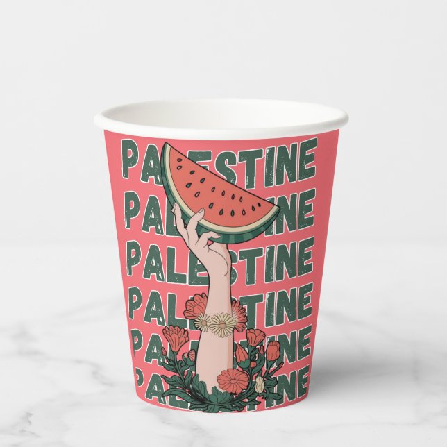 watermelon, flowers, and  palestine text Repeat  Paper Cups (Front)