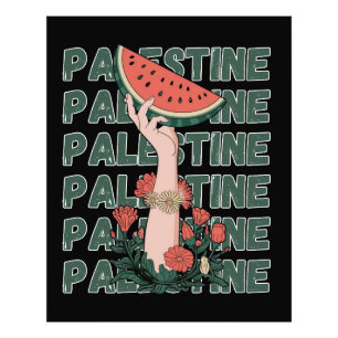 watermelon, flowers, and  palestine text Repeat  Photo Print