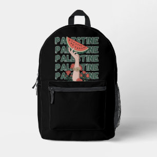 watermelon, flowers, and palestine text Repeat Printed Backpack