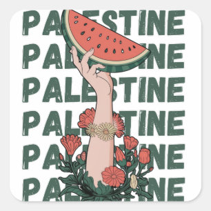 watermelon, flowers, and  palestine text Repeat  Square Sticker