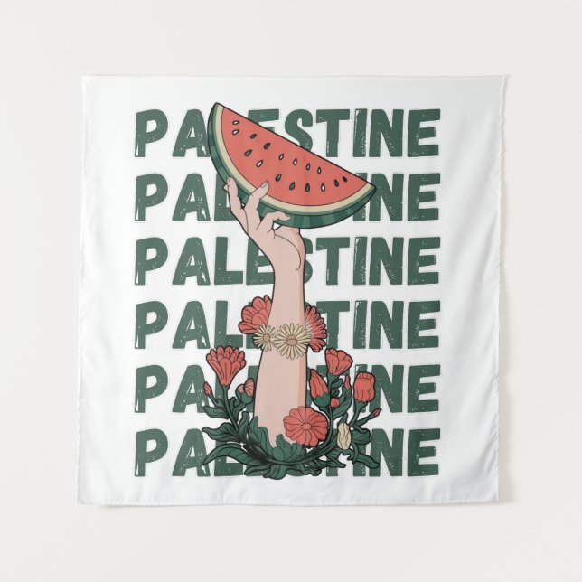 watermelon, flowers, and  palestine text Repeat  Tapestry (Front)