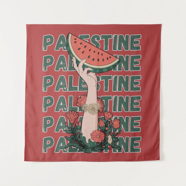 watermelon, flowers, and  palestine text Repeat  Tapestry (Front)