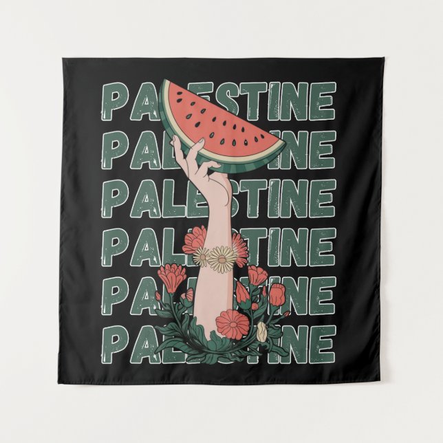 watermelon, flowers, and  palestine text Repeat  Tapestry (Front)