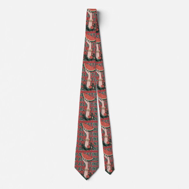 watermelon, flowers, and  palestine text Repeat  Tie (Front)