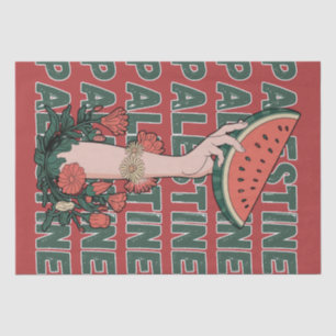 watermelon, flowers, and palestine text Repeat Tissue Paper