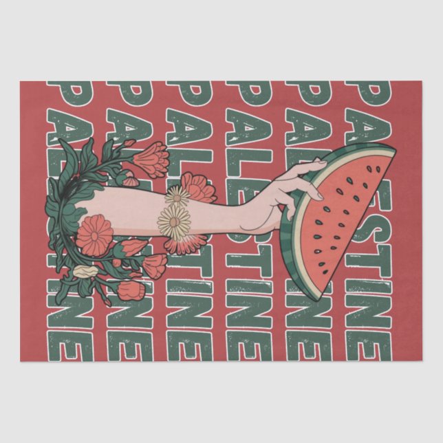 watermelon, flowers, and  palestine text Repeat  Tissue Paper (Front)
