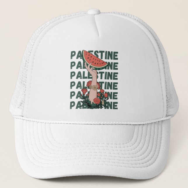 watermelon, flowers, and  palestine text Repeat  Trucker Hat (Front)
