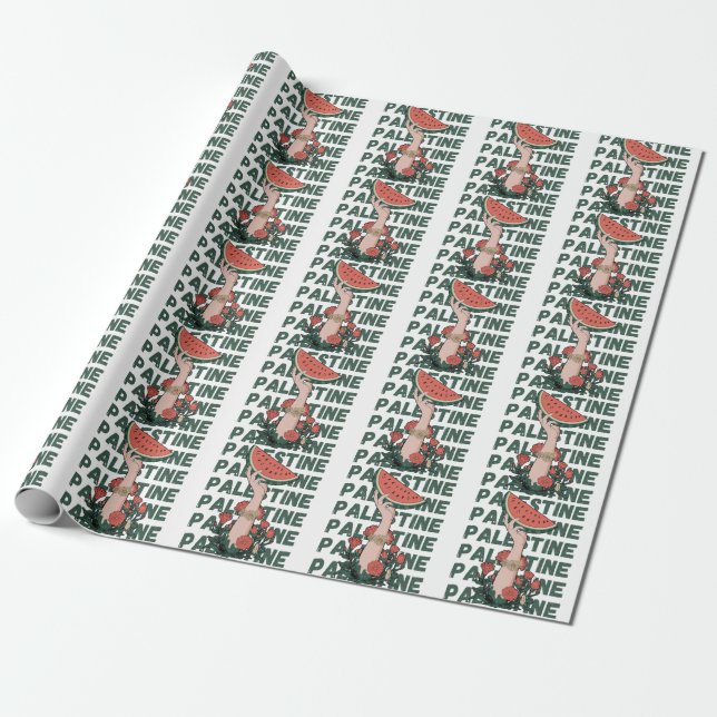 watermelon, flowers, and  palestine text Repeat  Wrapping Paper (Unrolled)