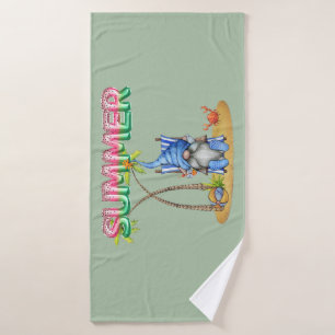 Watermelon Foil Balloons And Beach Gnome With Palm Bath Towel