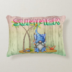 Watermelon Foil Balloons And Beach Gnome With Palm Decorative Cushion