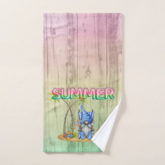 Watermelon Foil Balloons And Beach Gnome With Palm Hand Towel (Hand Towel)