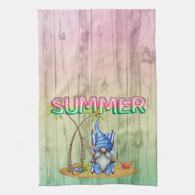 Watermelon Foil Balloons And Beach Gnome With Palm Tea Towel (Vertical)