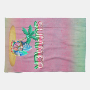 Watermelon Foil Balloons And Tie Dye Beach Surfing Tea Towel
