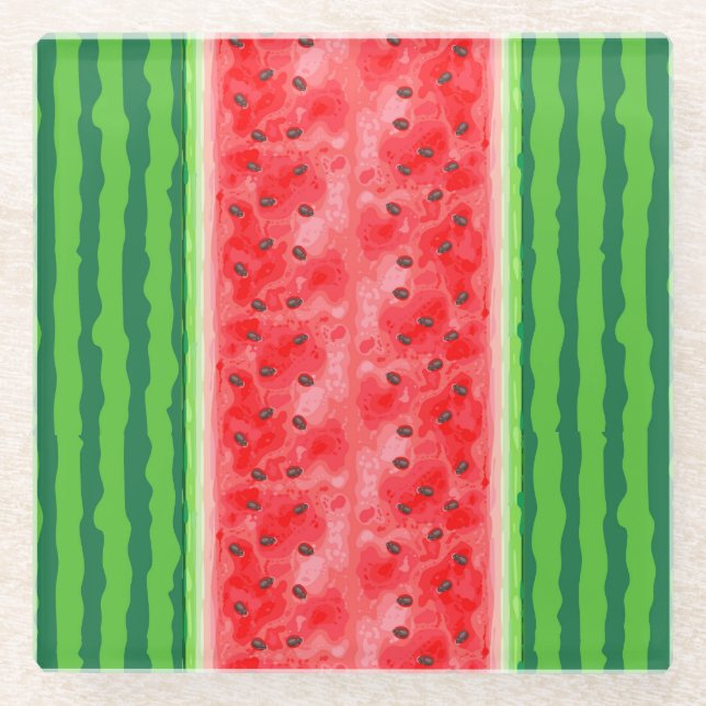 Watermelon fresh summer fruit glass coaster (Front)