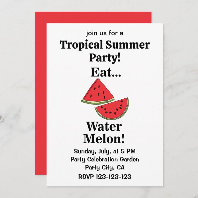 Watermelon Fruit Funny Tropical Summer Party Invitation (Front/Back)