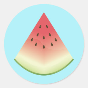 Watermelon Fruit Illustration Slice On Blue Classic Round Sticker
