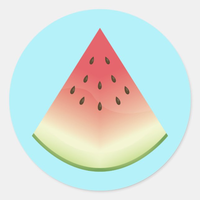 Watermelon Fruit Illustration Slice On Blue Classic Round Sticker (Front)