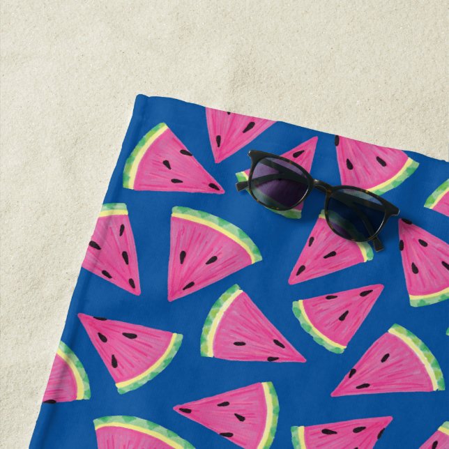 Watermelon Fruit pattern Blue Beach Towel (In Situ)