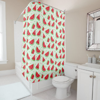 Watermelon Fruit Pattern Melon Summertime Green Shower Curtain