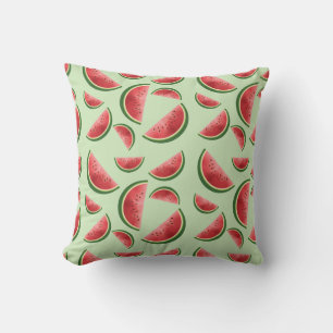 Watermelon Fruit Pattern On Green Cushion
