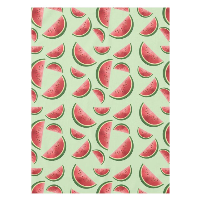 Watermelon Fruit Pattern On Green Tablecloth (Front)