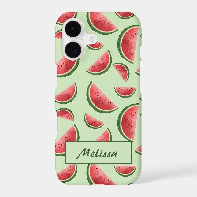 Watermelon Fruit Pattern On Green With Custom Name (Back)