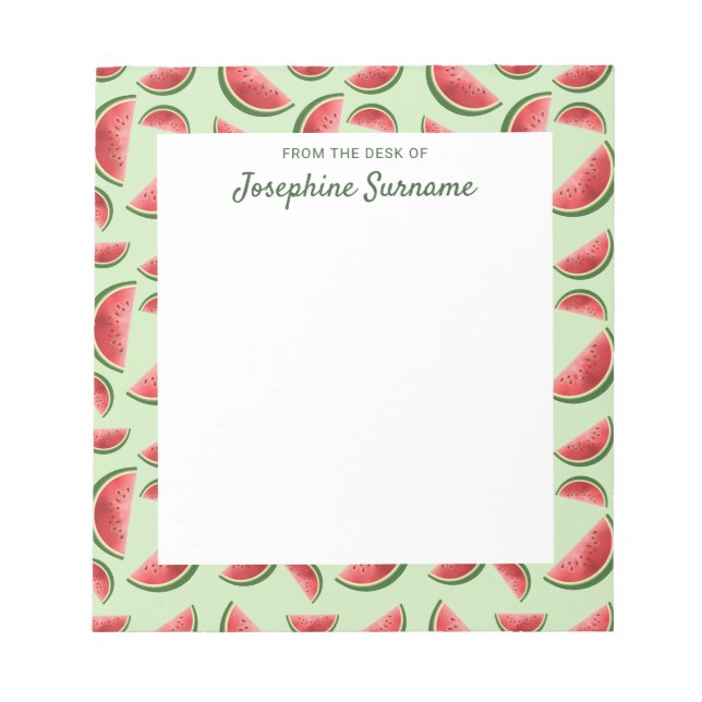 Watermelon Fruit Pattern On Green With Custom Text Notepad (Front)