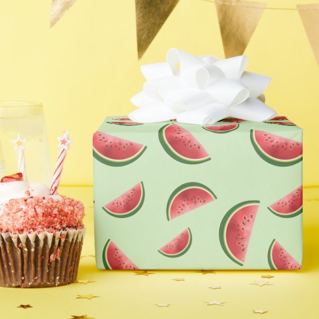 Watermelon Fruit Pattern On Green Wrapping Paper (Birthday Party)