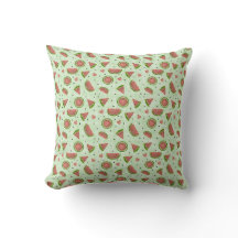 Watermelon Fruit Seamless Pattern on Green Gingham