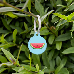Watermelon Fruit Slice On Blue With Dog's Info Pet Tag