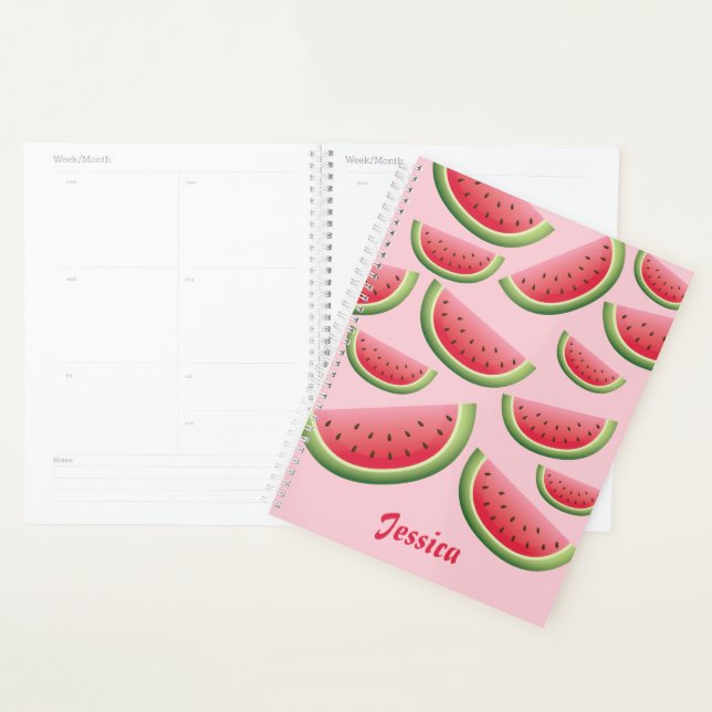 Watermelon Fruit Slices On Pink With Custom Name Planner (Display)