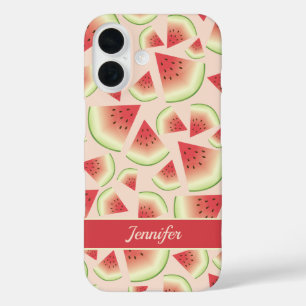 Watermelon Fruit Slices Pattern &  Custom Name iPhone 16 Case